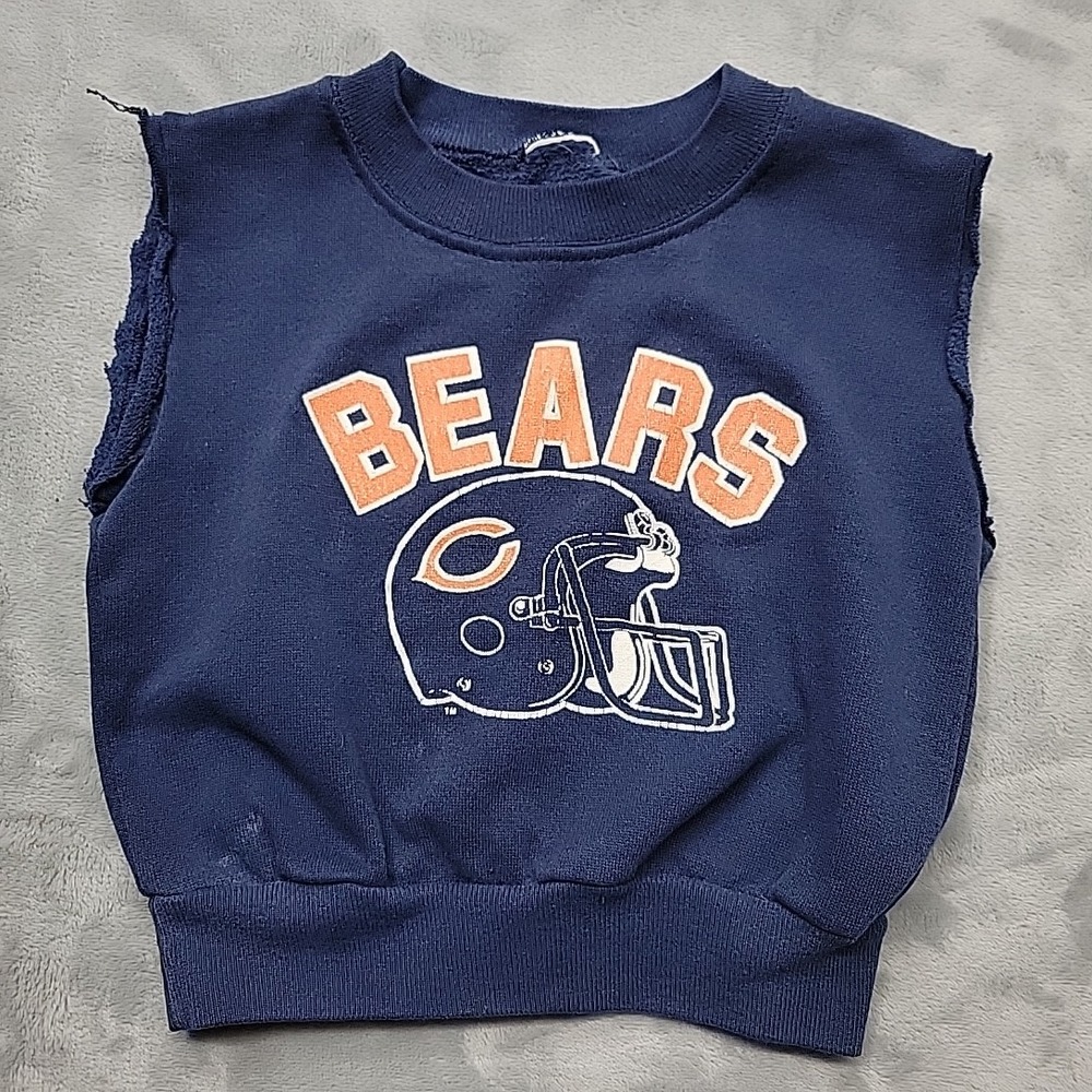 VTG Chicago Bears Sweatshirt Boys Navy Blue Cut Off Sleeves Football NFL